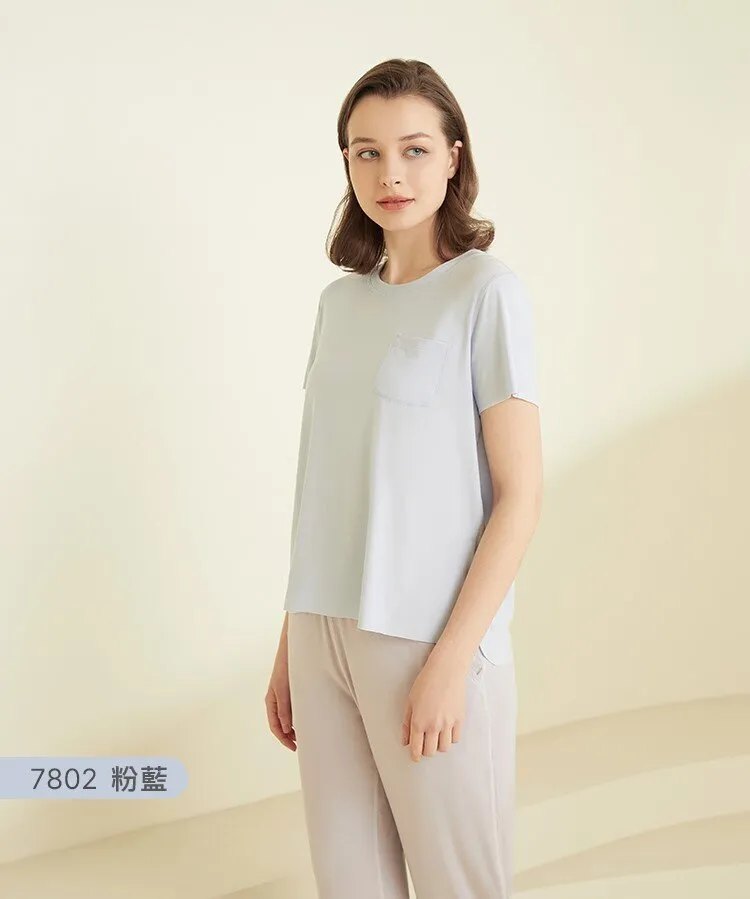 Women's Modal Free-Cut Seamless Short Sleeved Sleepwear Set