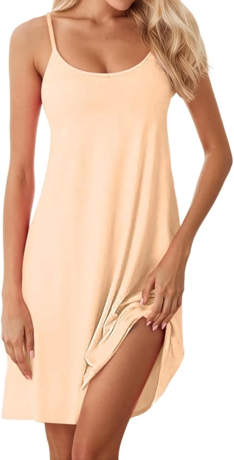Women's Sleepwear Nightgowns Built in Shelf Bra Casual Nightshirts Sleepdress Sexy Padded Full Slips Under Dresses