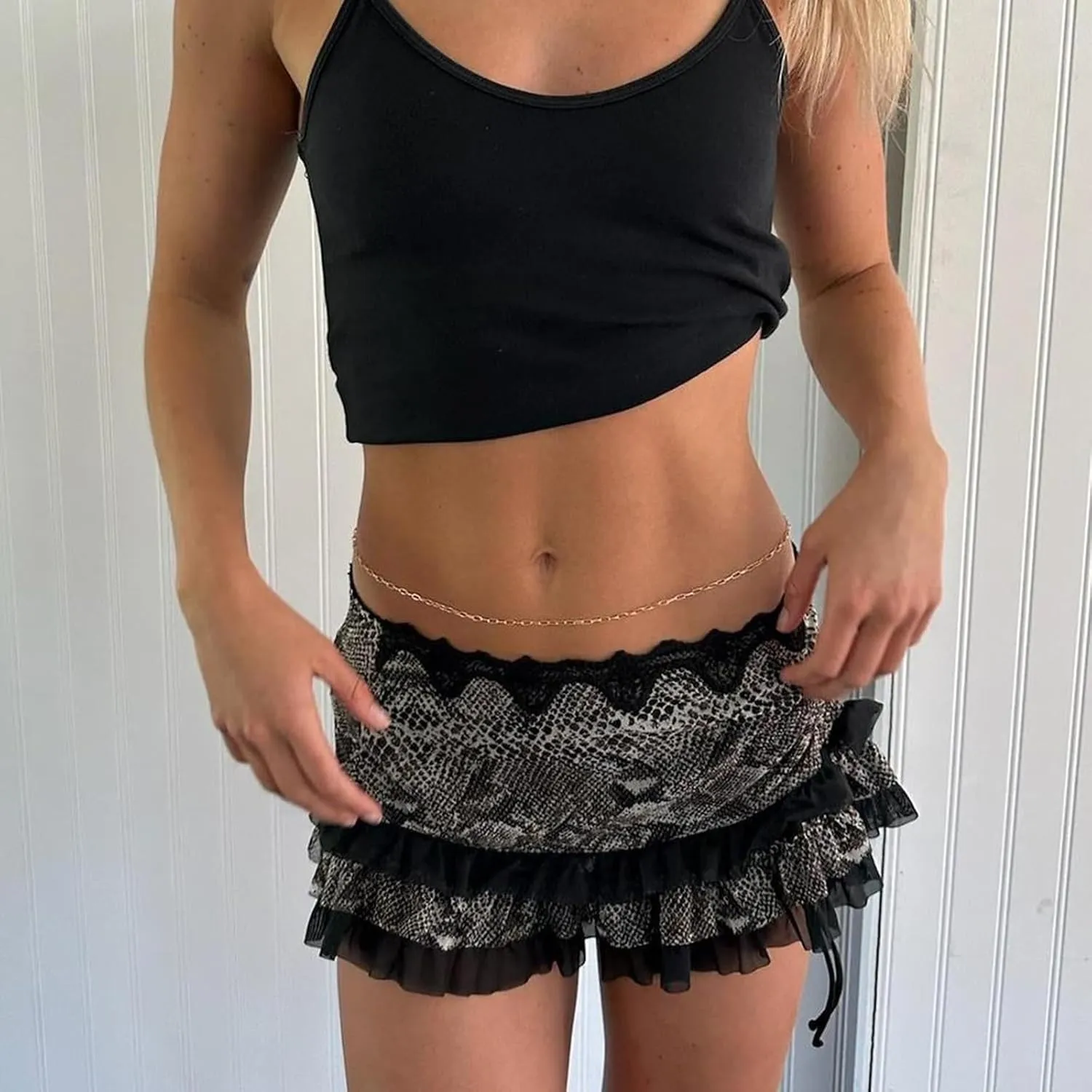 Womens Y2K Lace Mini Skirt Low Rise Pleated Ruffle Half Slip Skirt Mesh Floral Layered Short Mini Skirts Underskirt