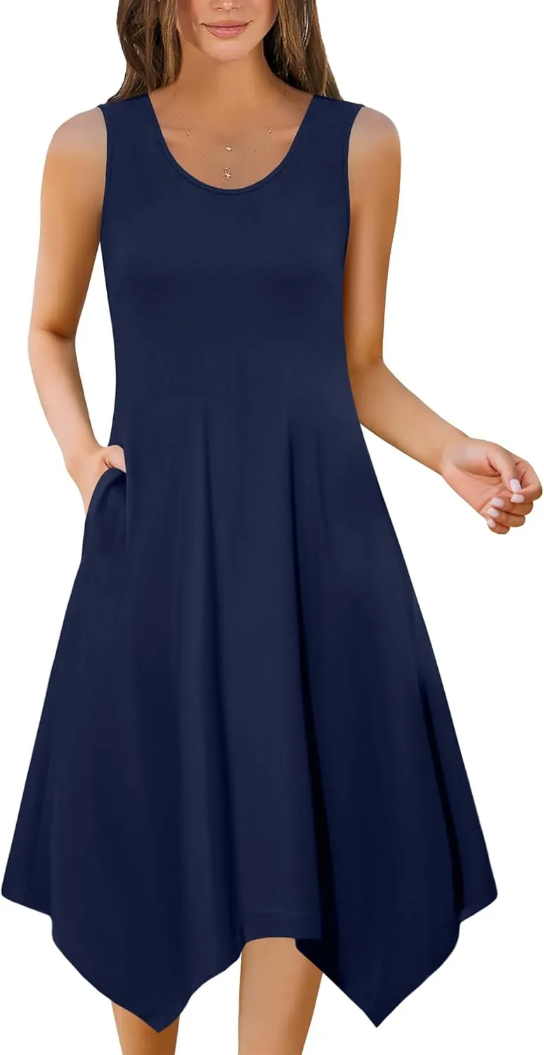 Zeagoo Womens Casual Dress for Summer Tank Dress Loose Flowy Beach Dress with Pockets Hankerchief Flare Midi Sundress 2025