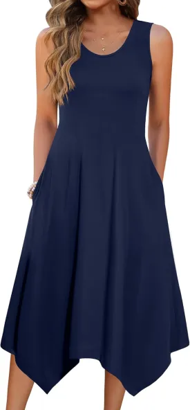 Zeagoo Womens Casual Dress for Summer Tank Dress Loose Flowy Beach Dress with Pockets Hankerchief Flare Midi Sundress 2025