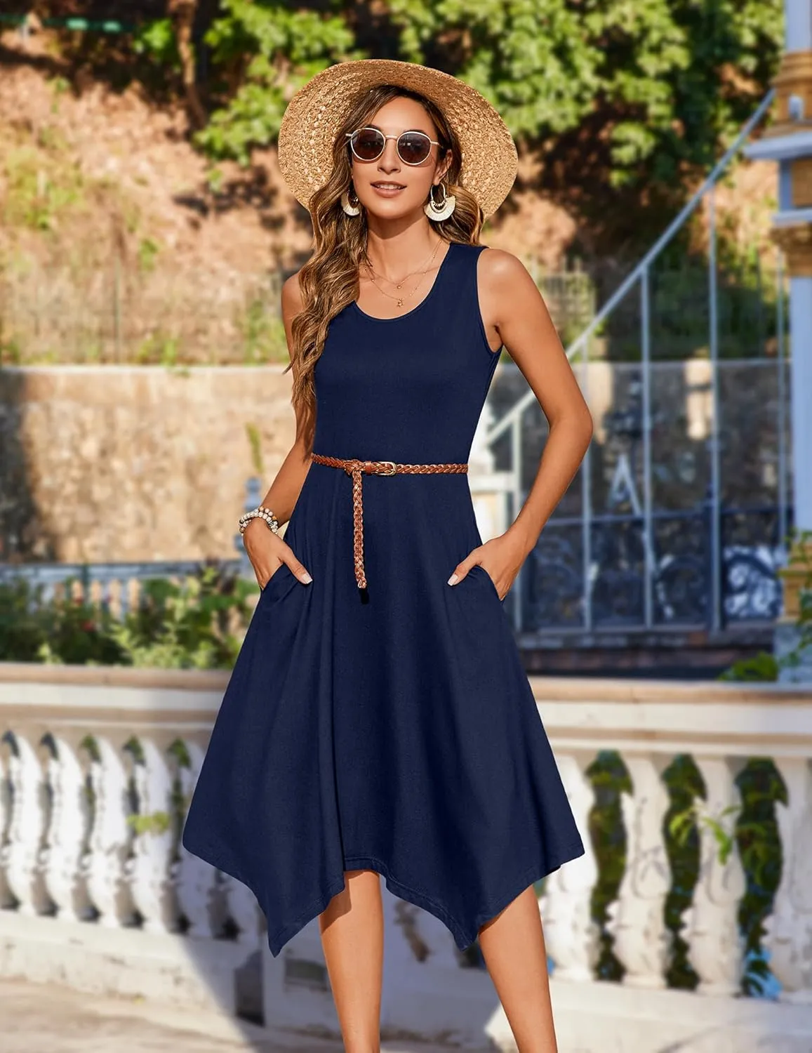 Zeagoo Womens Casual Dress for Summer Tank Dress Loose Flowy Beach Dress with Pockets Hankerchief Flare Midi Sundress 2025